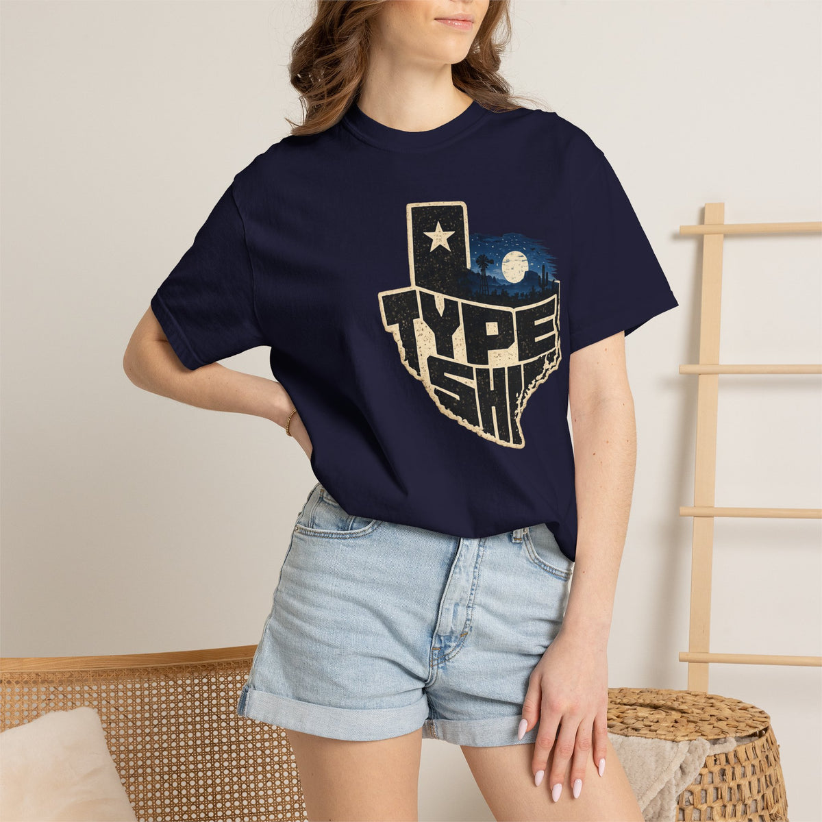 Texas Type Shi Night Skyline T-Shirt — Retro Lone Star Graphic Tee