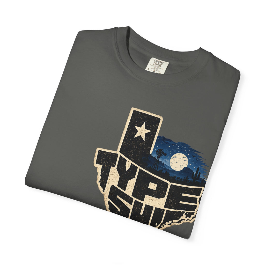 Texas Type Shi Night Skyline T-Shirt — Retro Lone Star Graphic Tee