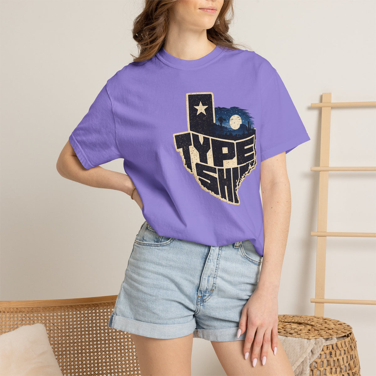 Texas Type Shi Night Skyline T-Shirt — Retro Lone Star Graphic Tee