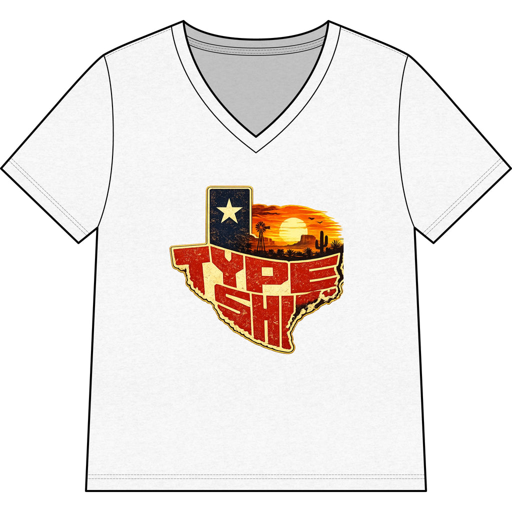 Womans Texas Type Shi V Neck  — Retro Skyline & Lone Star Graphic