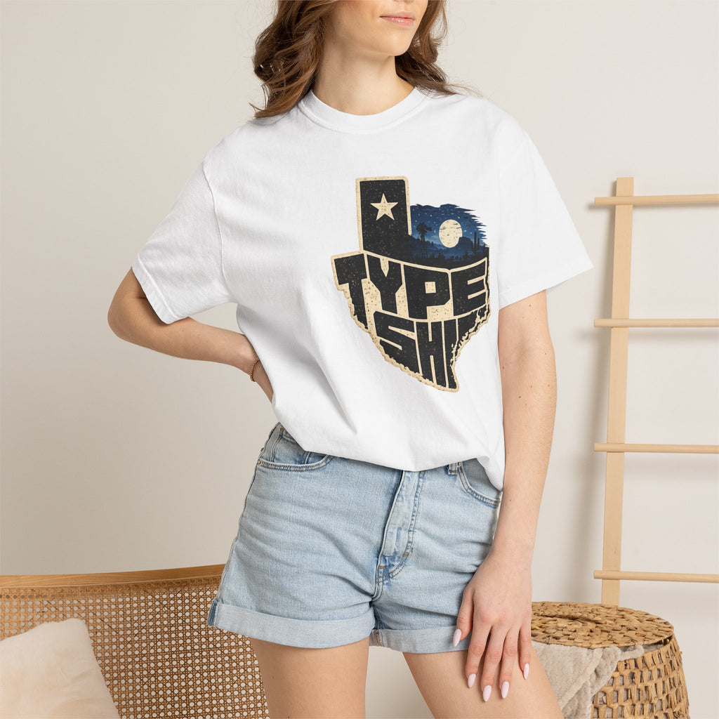 Texas Type Shi Night Skyline T-Shirt — Retro Lone Star Graphic Tee