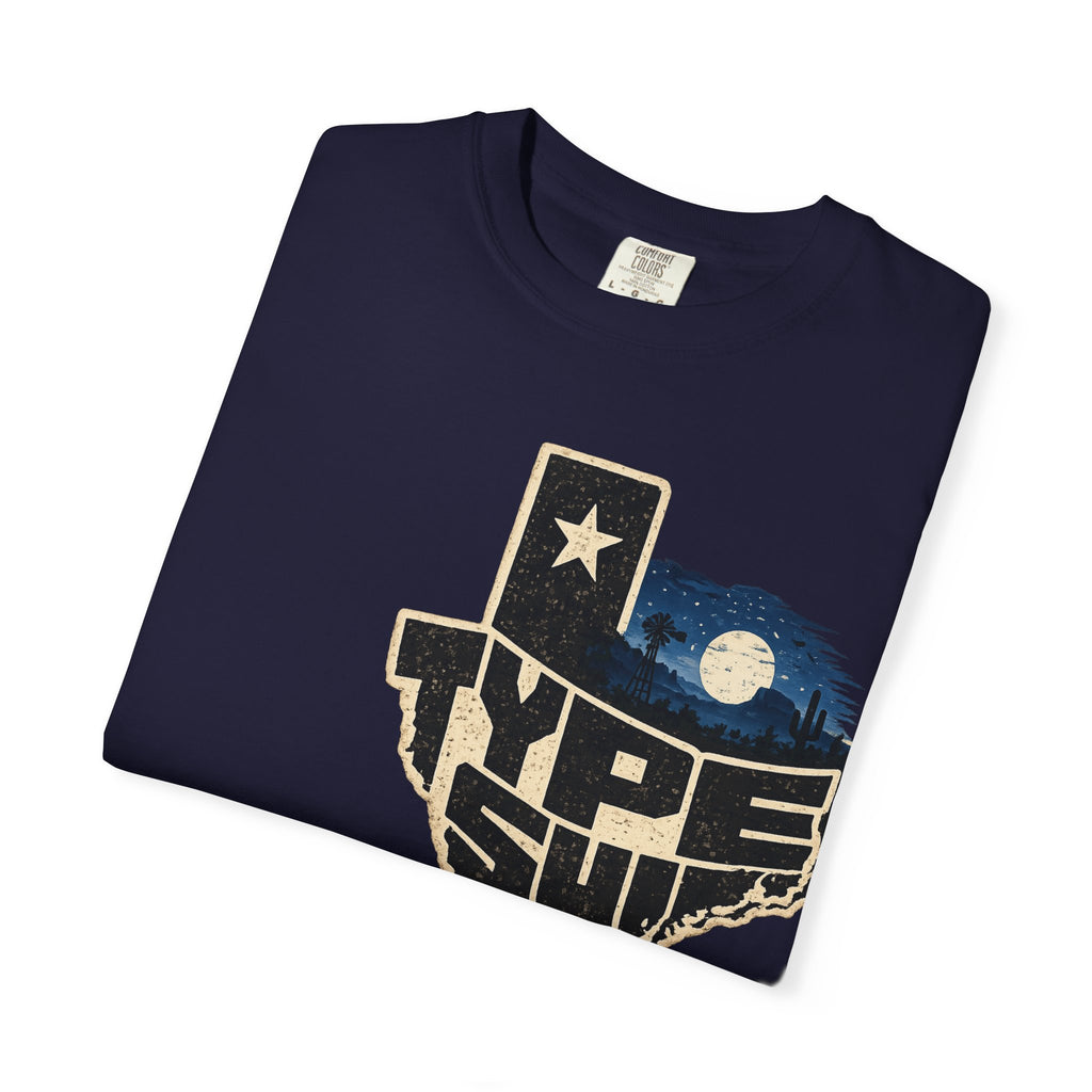 Texas Type Shi Night Skyline T-Shirt — Retro Lone Star Graphic Tee