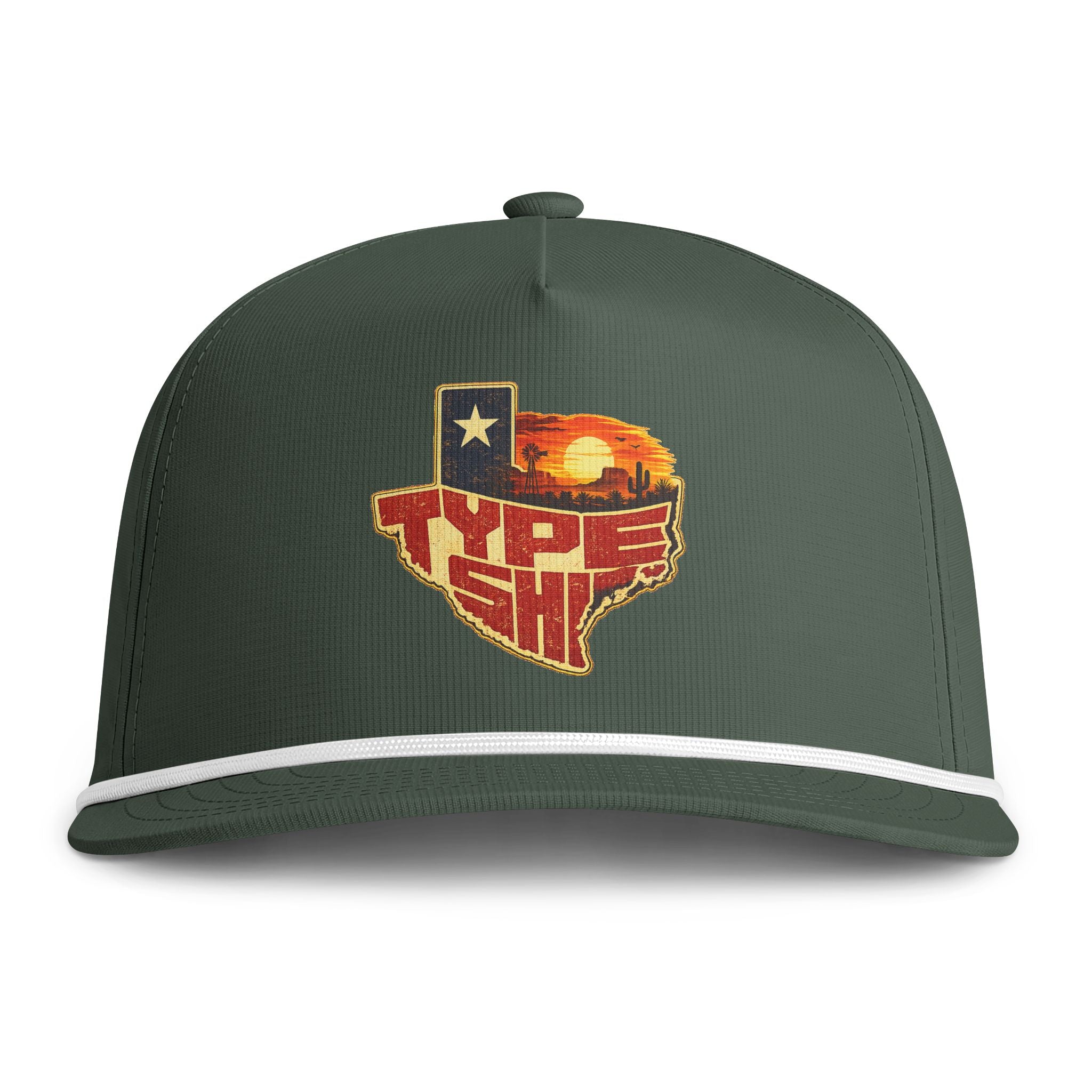 Texas Type Shi Rope Cap — Retro Sunset State Patch Hat