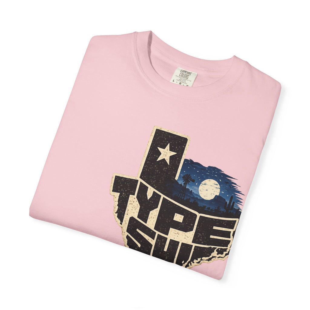 Texas Type Shi Night Skyline T-Shirt — Retro Lone Star Graphic Tee