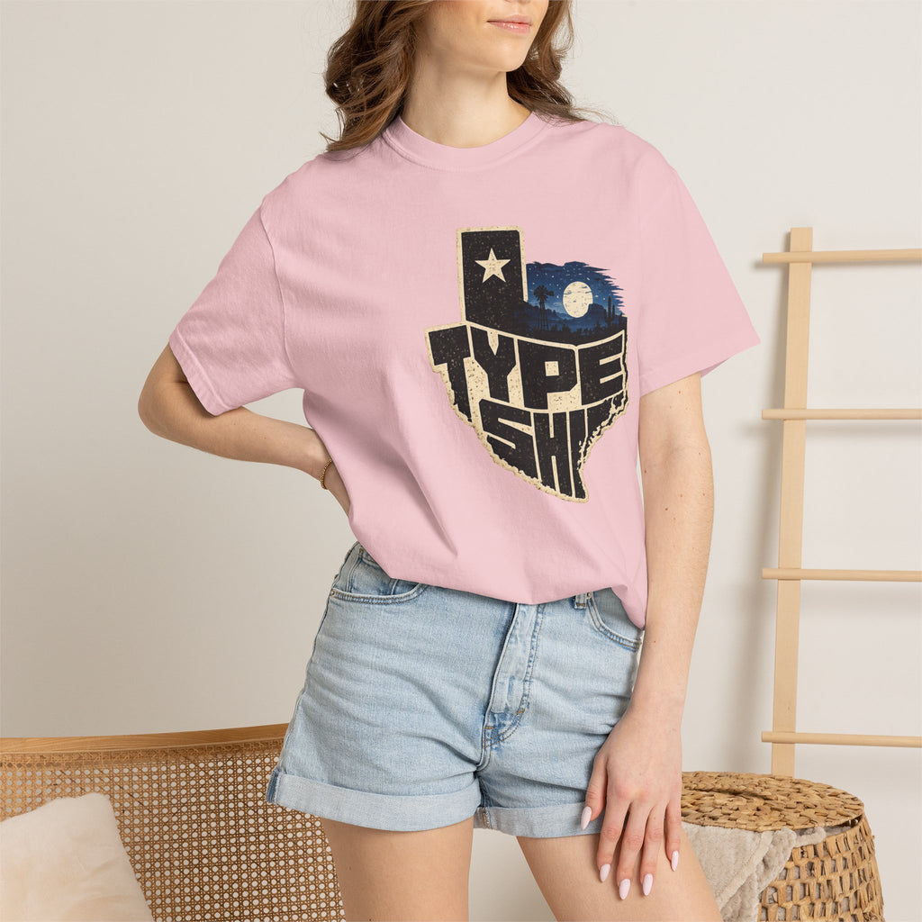 Texas Type Shi Night Skyline T-Shirt — Retro Lone Star Graphic Tee