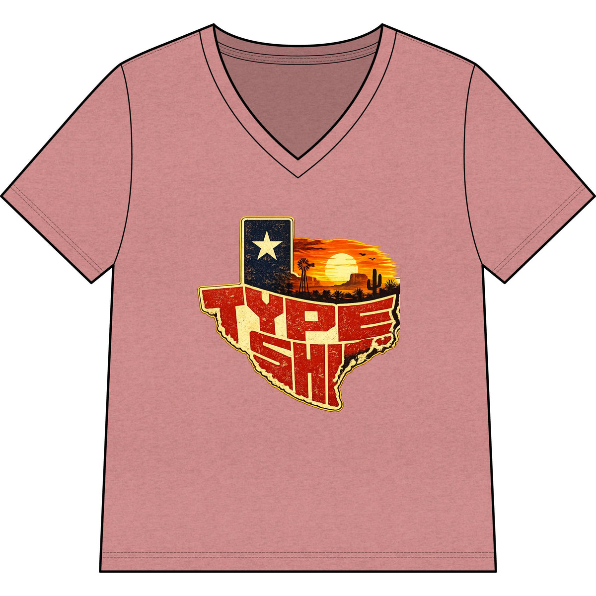 Womans Texas Type Shi V Neck  — Retro Skyline & Lone Star Graphic