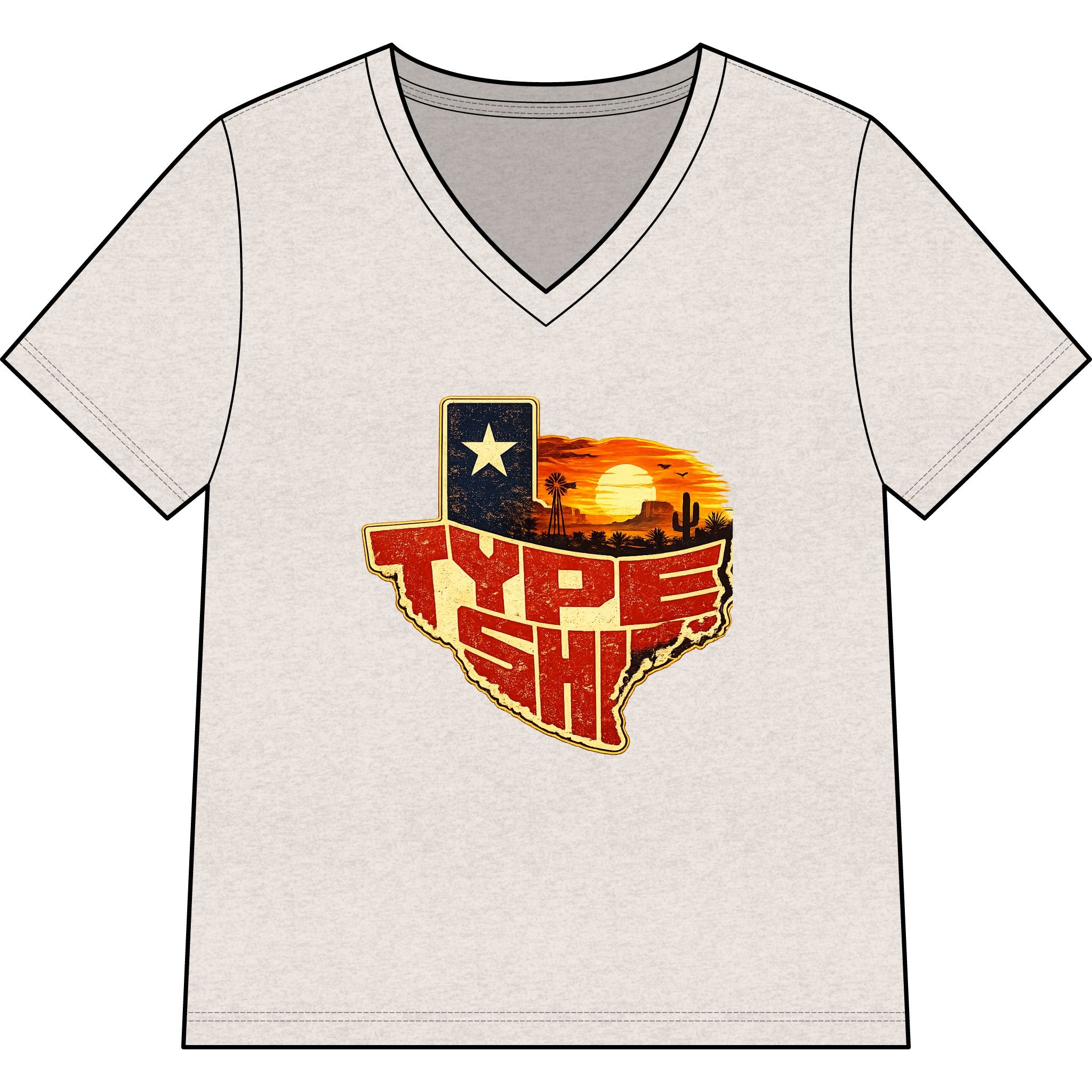 Womans Texas Type Shi V Neck  — Retro Skyline & Lone Star Graphic