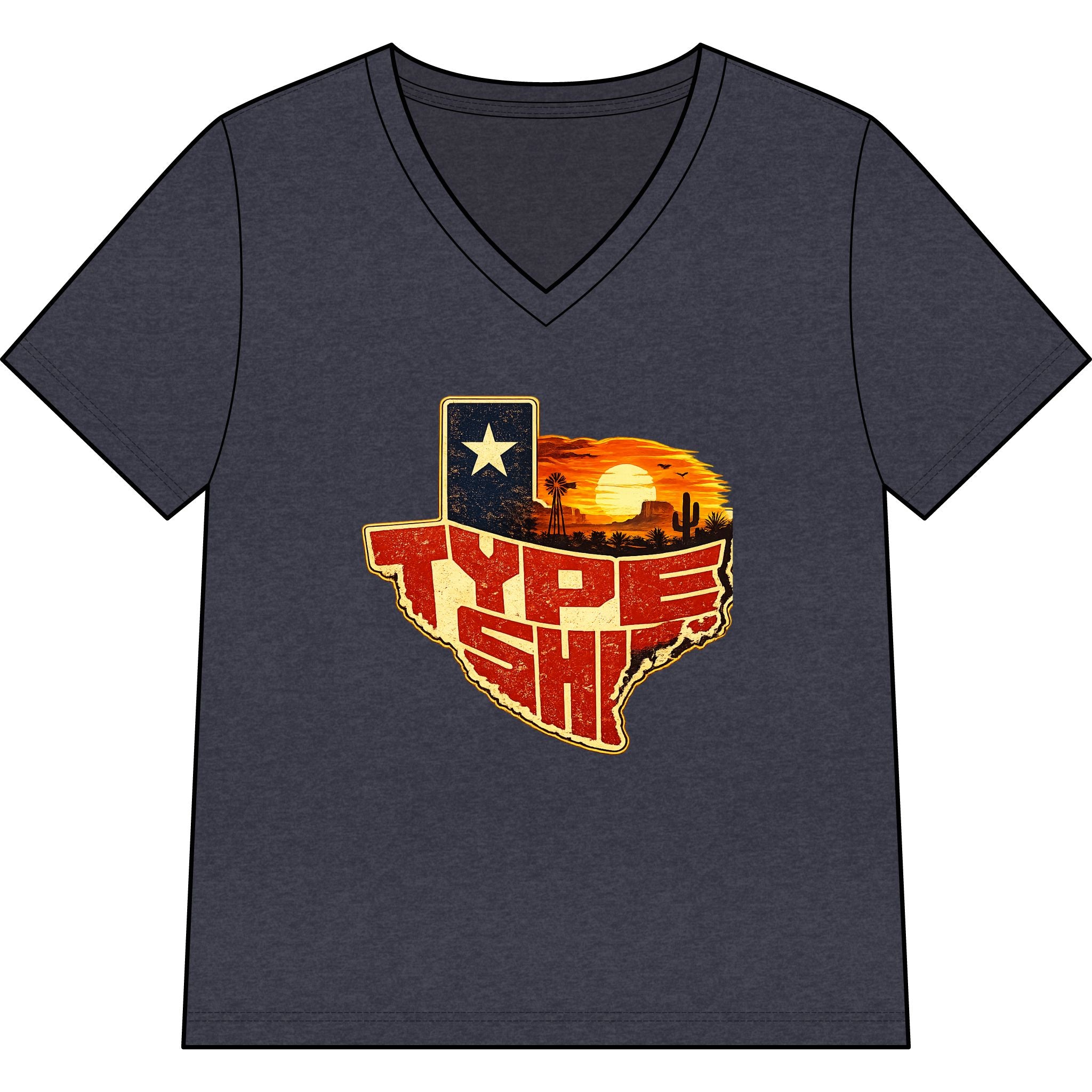 Womans Texas Type Shi V Neck  — Retro Skyline & Lone Star Graphic