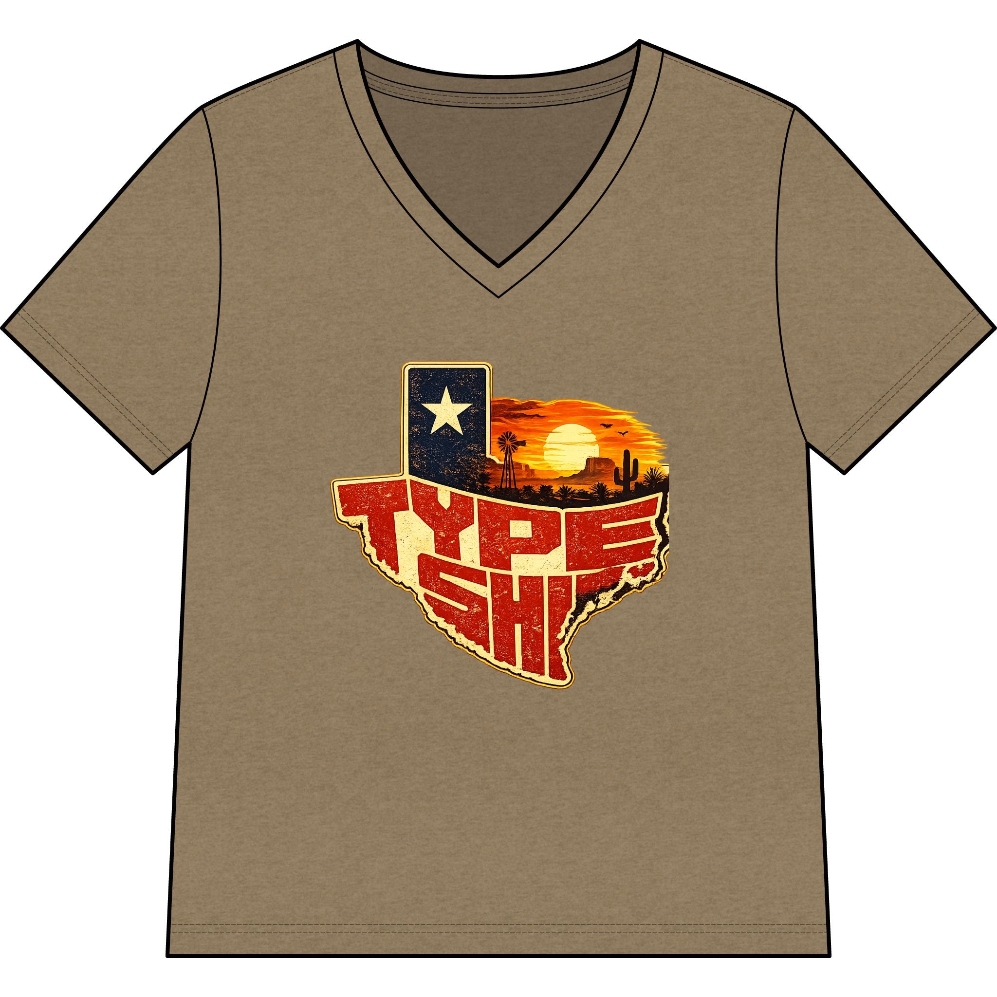 Womans Texas Type Shi V Neck  — Retro Skyline & Lone Star Graphic