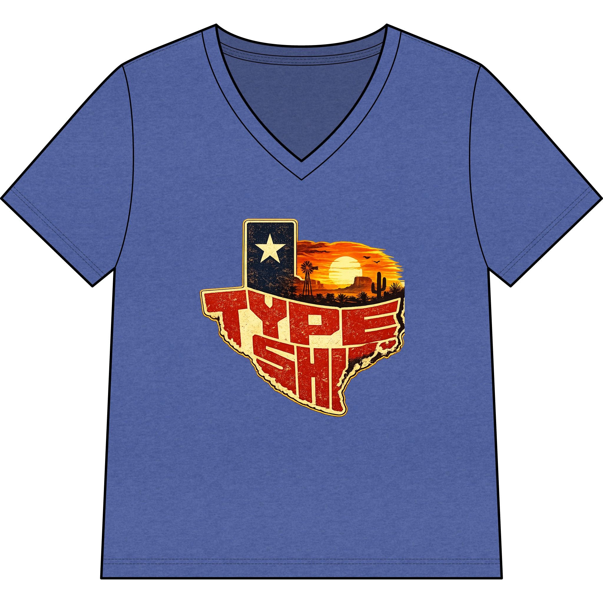 Womans Texas Type Shi V Neck  — Retro Skyline & Lone Star Graphic