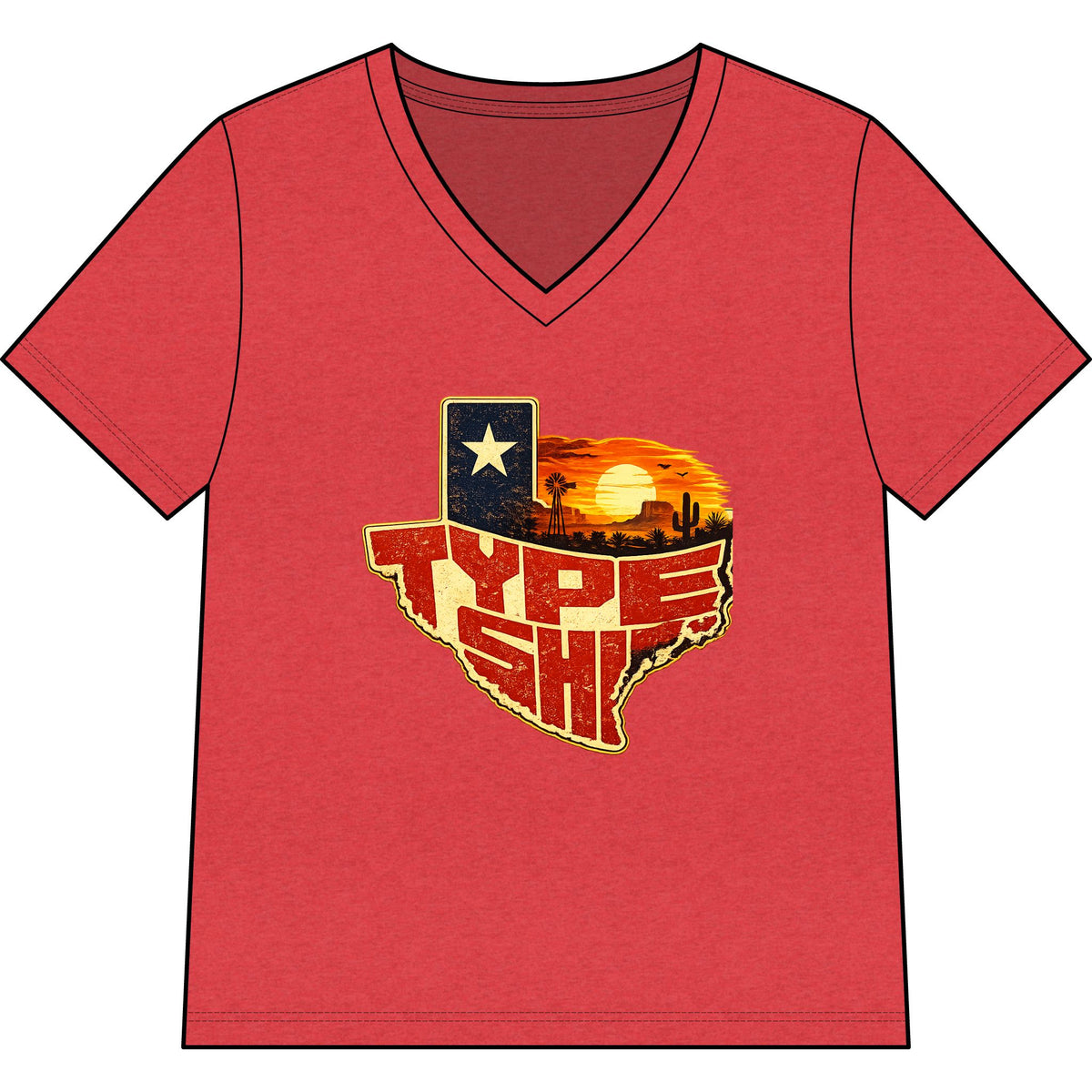 Womans Texas Type Shi V Neck  — Retro Skyline & Lone Star Graphic