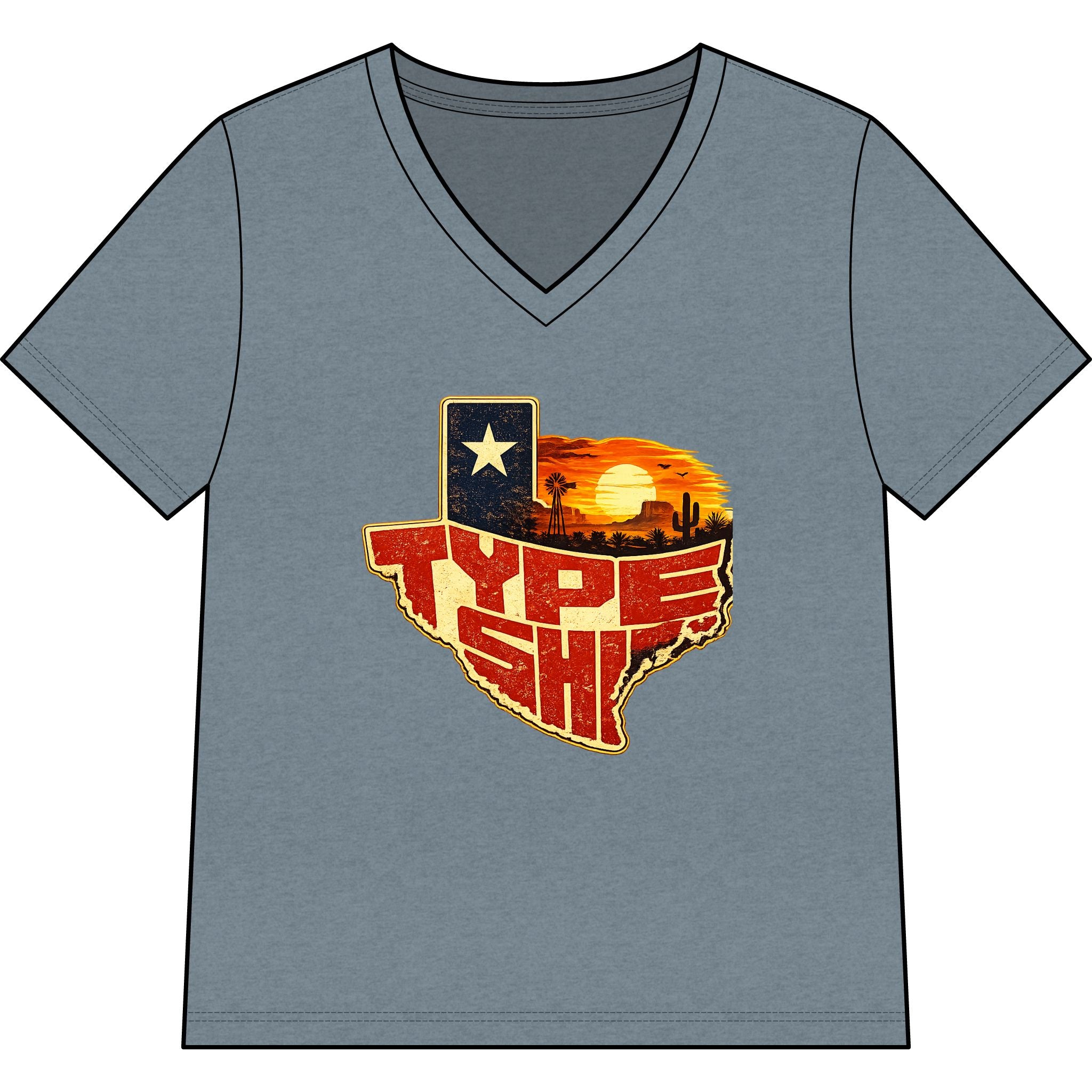 Womans Texas Type Shi V Neck  — Retro Skyline & Lone Star Graphic