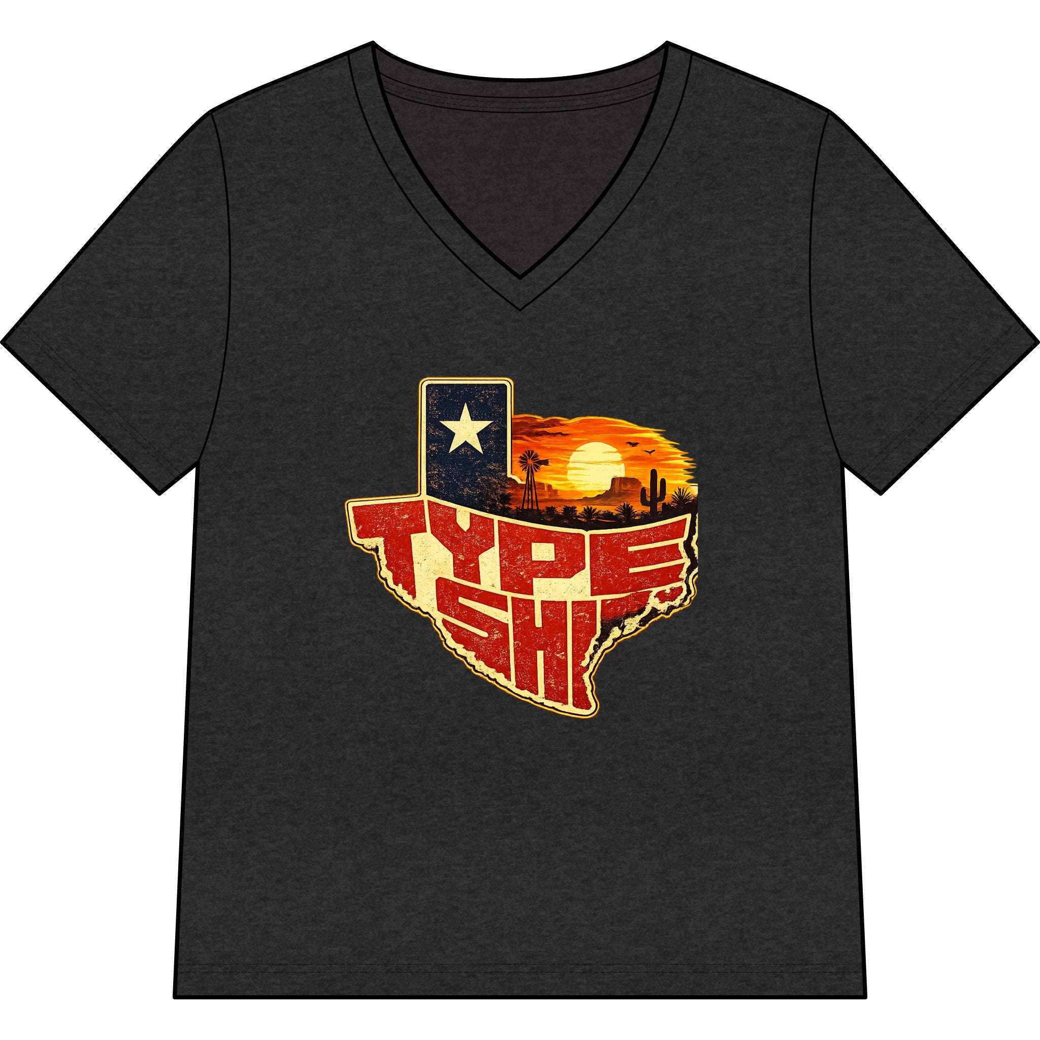Womans Texas Type Shi V Neck  — Retro Skyline & Lone Star Graphic