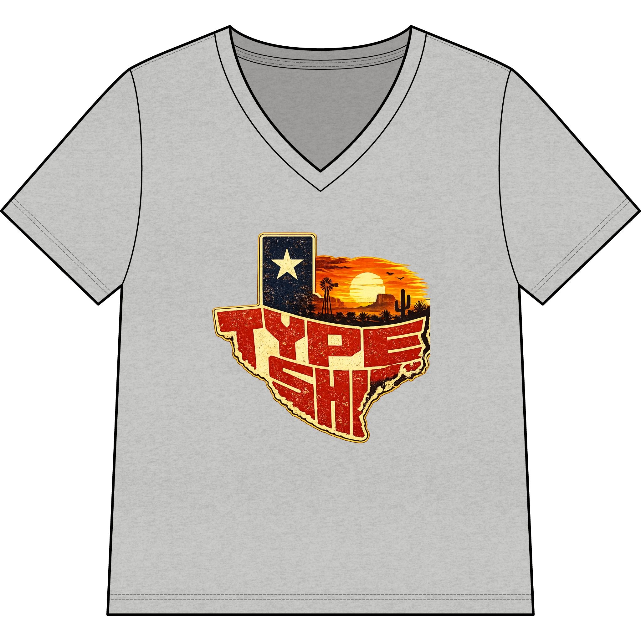 Womans Texas Type Shi V Neck  — Retro Skyline & Lone Star Graphic