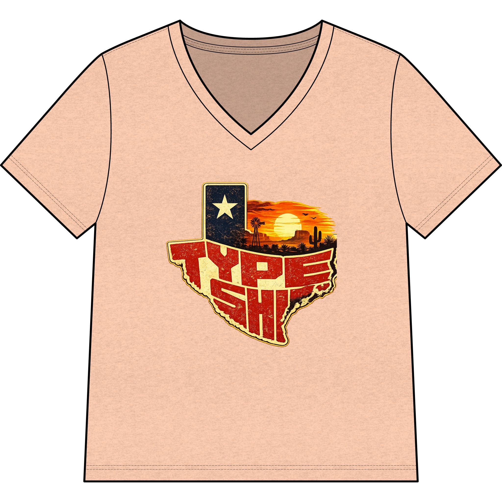 Womans Texas Type Shi V Neck  — Retro Skyline & Lone Star Graphic