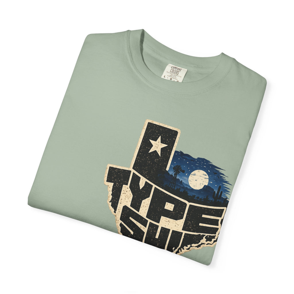 Texas Type Shi Night Skyline T-Shirt — Retro Lone Star Graphic Tee
