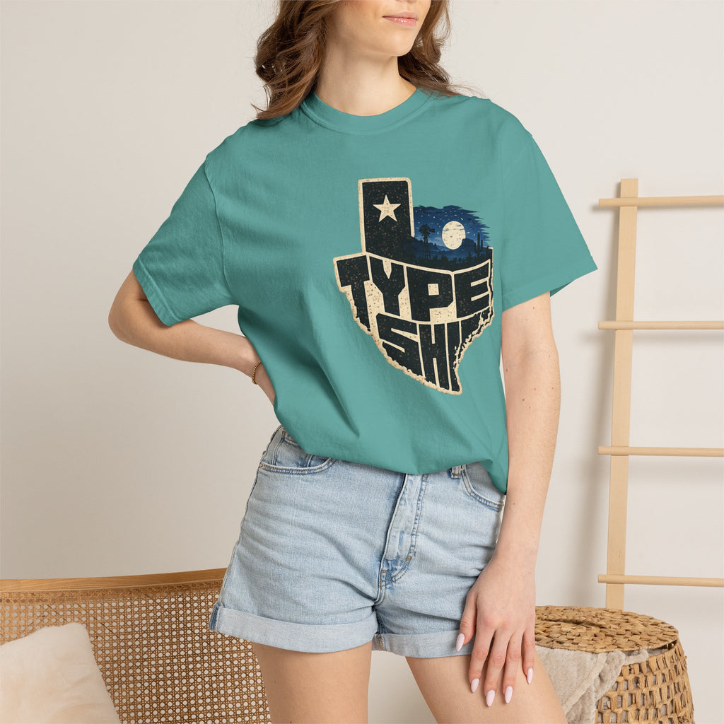 Texas Type Shi Night Skyline T-Shirt — Retro Lone Star Graphic Tee