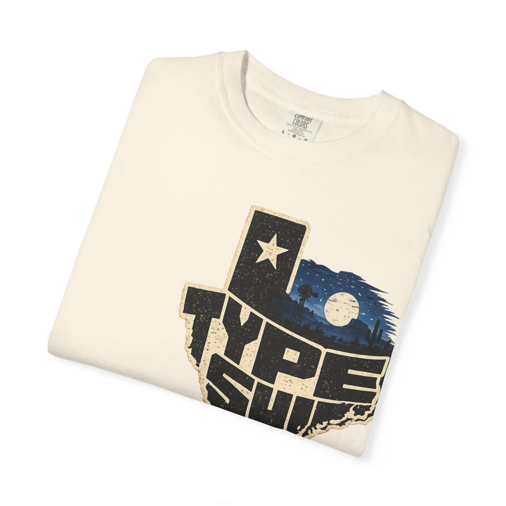 Texas Type Shi Night Skyline T-Shirt — Retro Lone Star Graphic Tee