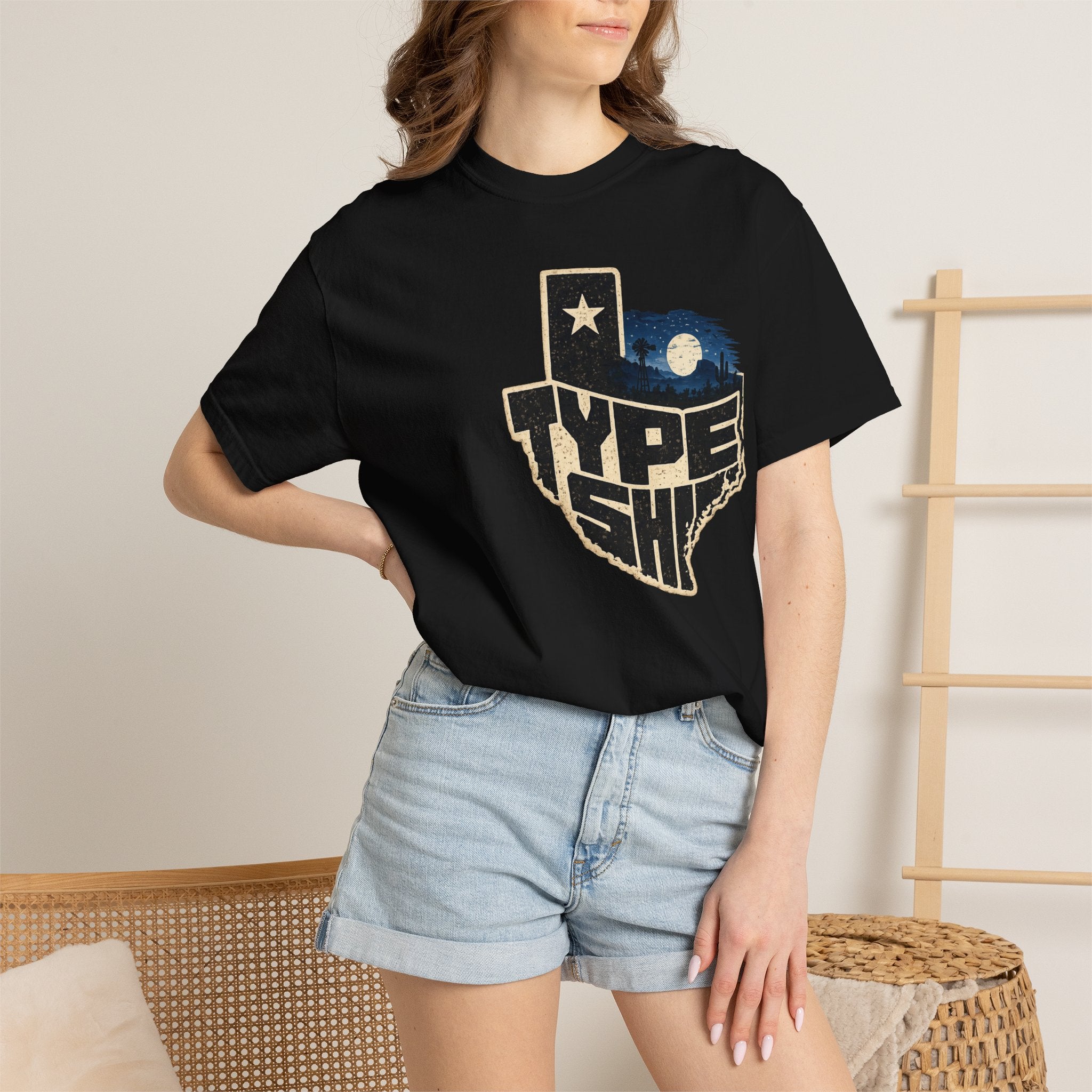 Texas Type Shi Night Skyline T-Shirt — Retro Lone Star Graphic Tee