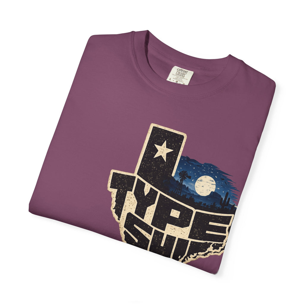 Texas Type Shi Night Skyline T-Shirt — Retro Lone Star Graphic Tee