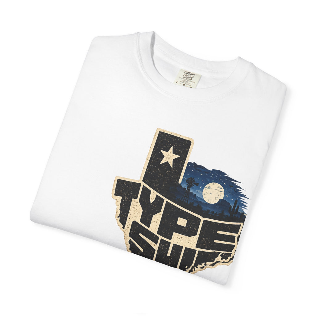 Texas Type Shi Night Skyline T-Shirt — Retro Lone Star Graphic Tee