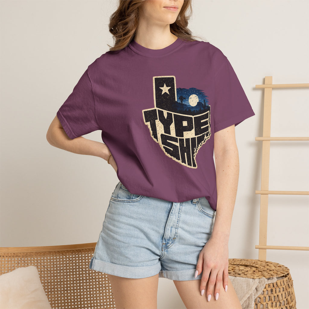 Texas Type Shi Night Skyline T-Shirt — Retro Lone Star Graphic Tee